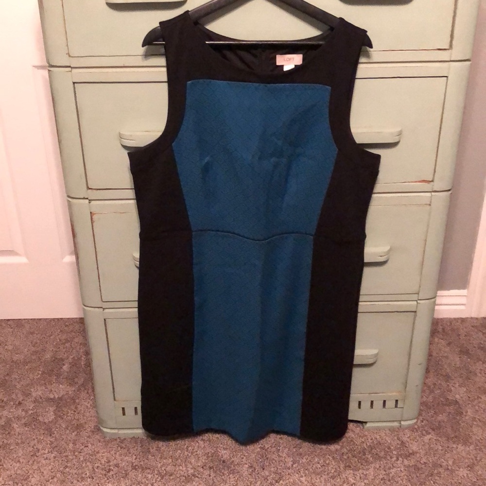 Loft dark teal and black shift dress size 16